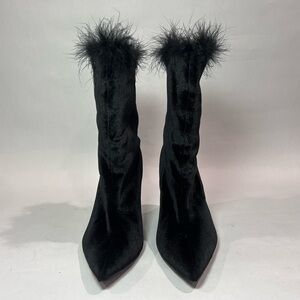 Fashion Nova Black Feathered Heeled Boots